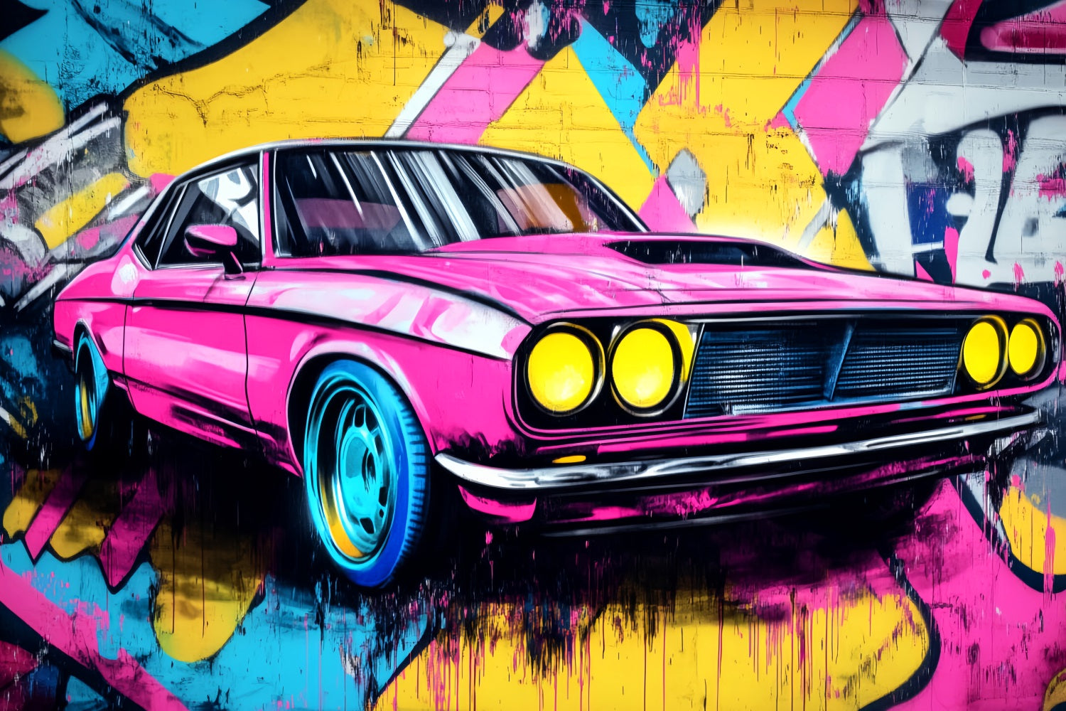 Fond Photo Graffiti Mur Voiture Muscle Rose Néon LXX58-265