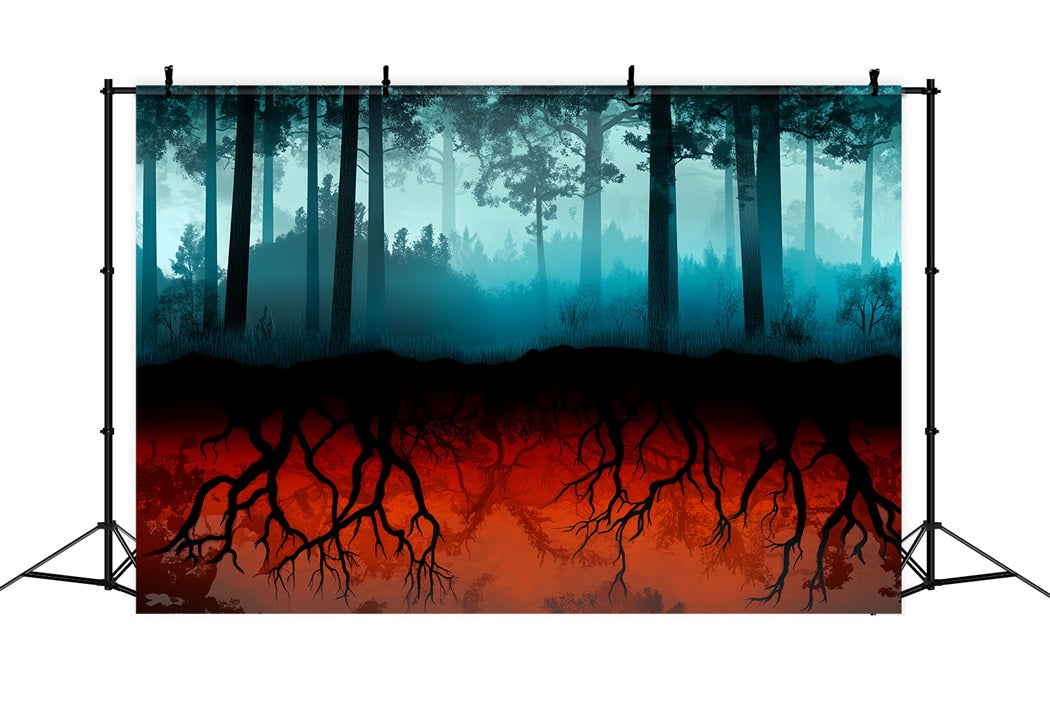 Toile de fond Forêt Hantée Racines Enflammées Bois Sombre Effrayant LXX58-269