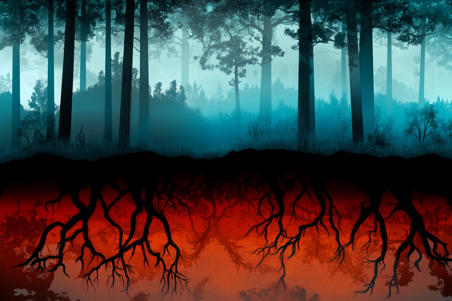 Toile de fond Forêt Hantée Racines Enflammées Bois Sombre Effrayant LXX58-269