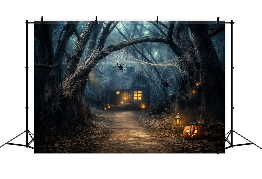 Toile de fond Forêt Hantée Lanterne Citrouille Cabane Hantée Halloween LXX58-272