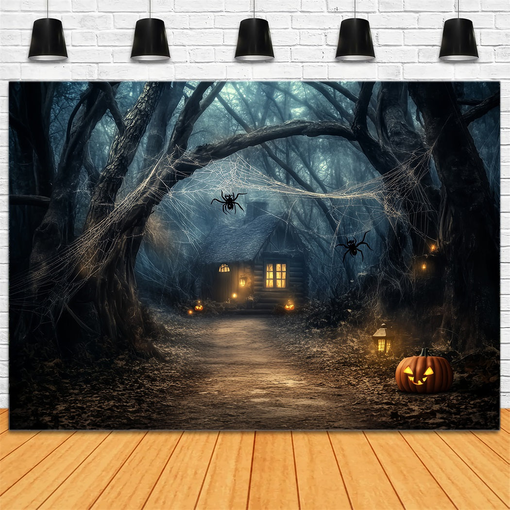 Toile de fond Forêt Hantée Lanterne Citrouille Cabane Hantée Halloween LXX58-272