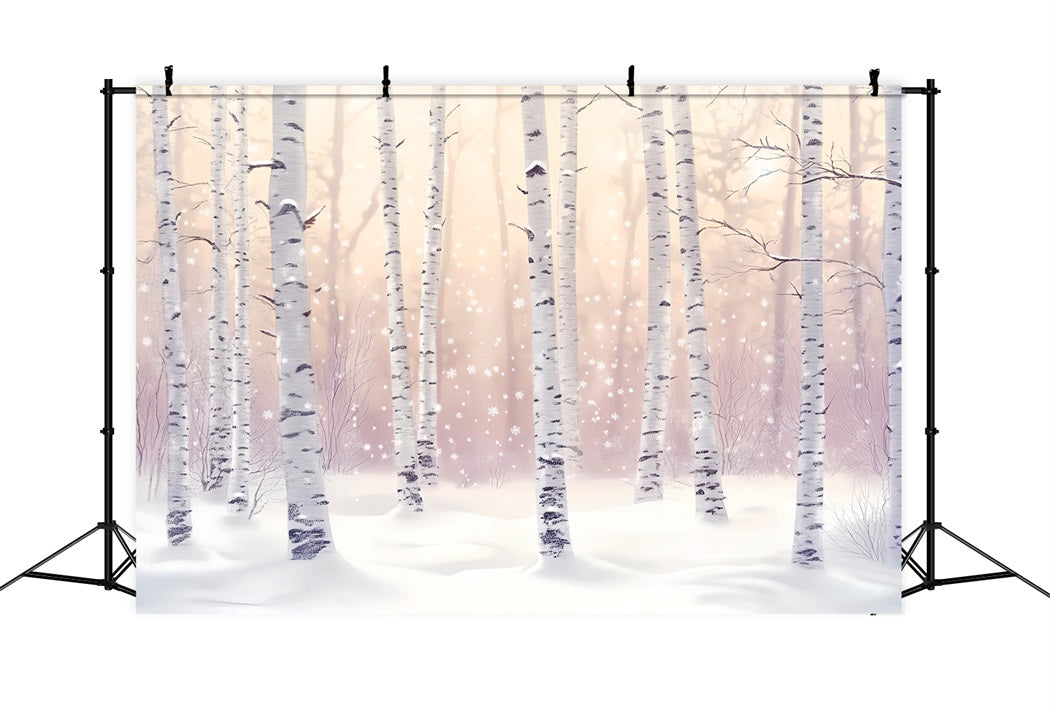 Toile de fond Forêt Hivernale Bouleaux Neigeux Lueur d’Hiver LXX58-277