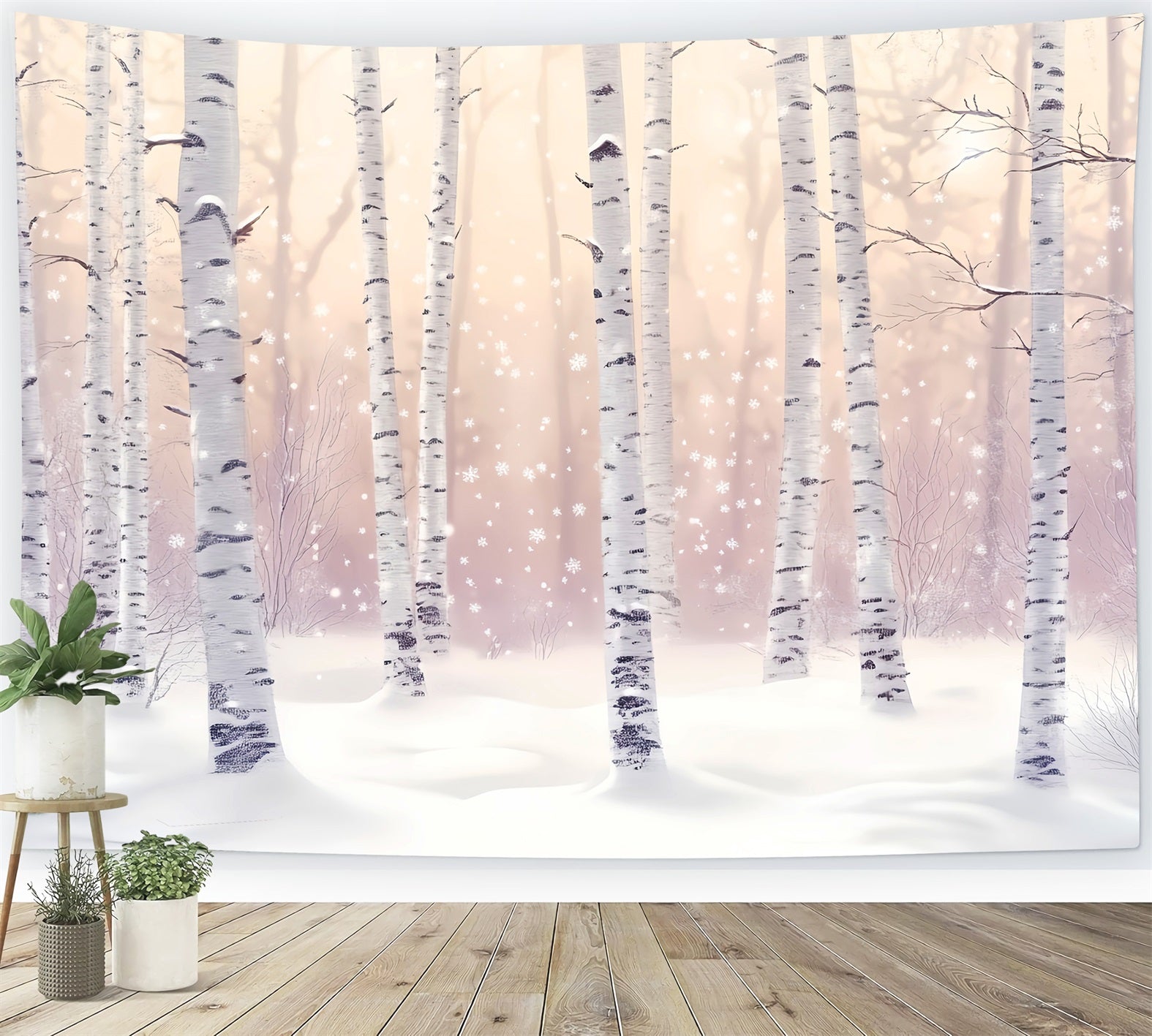 Toile de fond Forêt Hivernale Bouleaux Neigeux Lueur d’Hiver LXX58-277