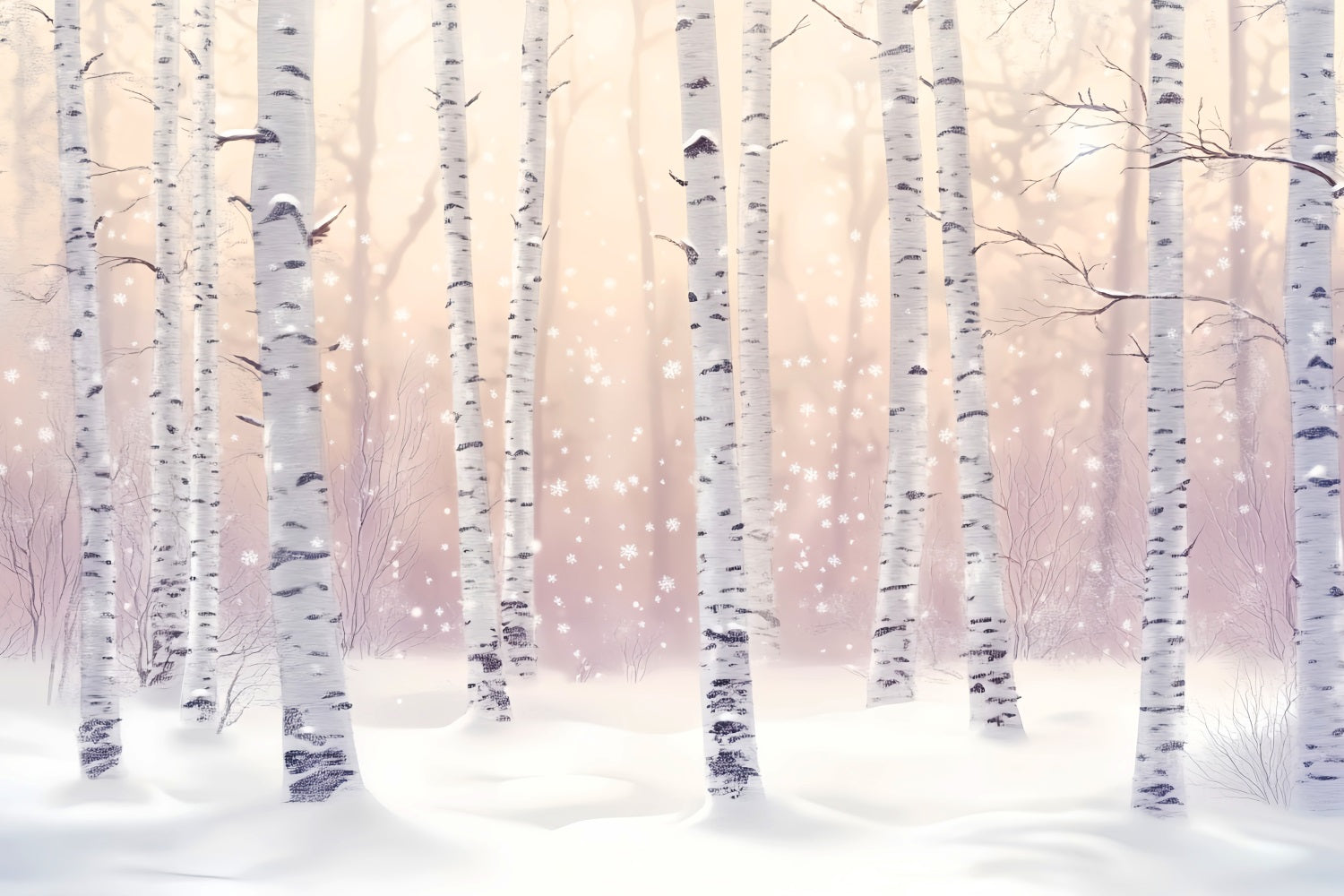 Toile de fond Forêt Hivernale Bouleaux Neigeux Lueur d’Hiver LXX58-277