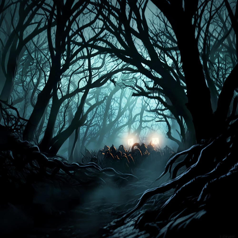 Toile de fond Forêt Hantée Sombre Lueur Hantée Effrayante LXX58-279