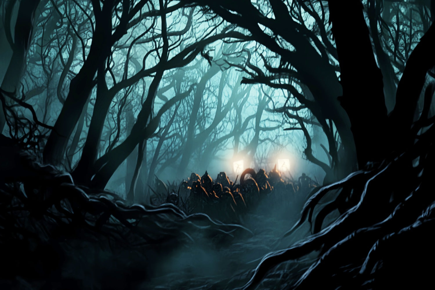 Toile de fond Forêt Hantée Sombre Lueur Hantée Effrayante LXX58-279