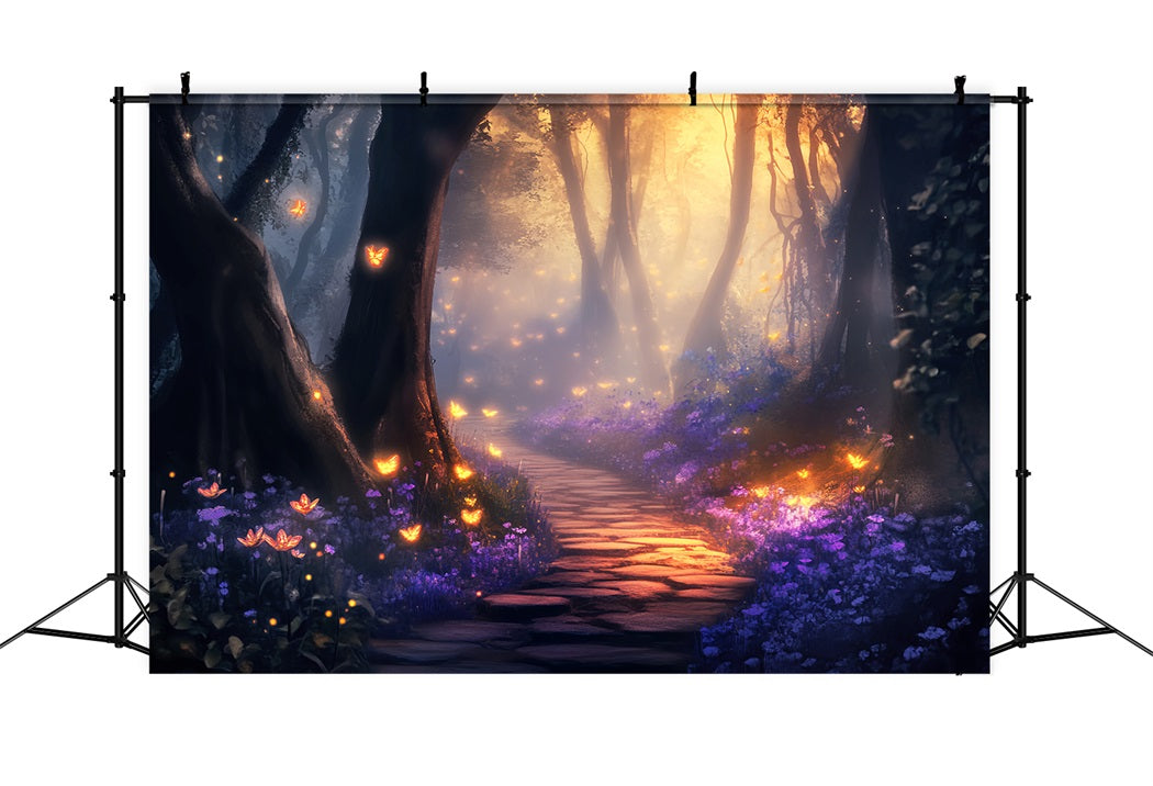 Toile de fond Forêt Enchantée Sentier Fée Papillon Doré Magique LXX58-284