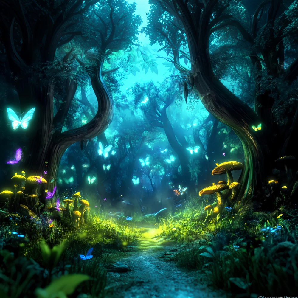 Toile de fond Forêt Magique Bois Enchantés Papillon Lumineux Idée LXX58-285