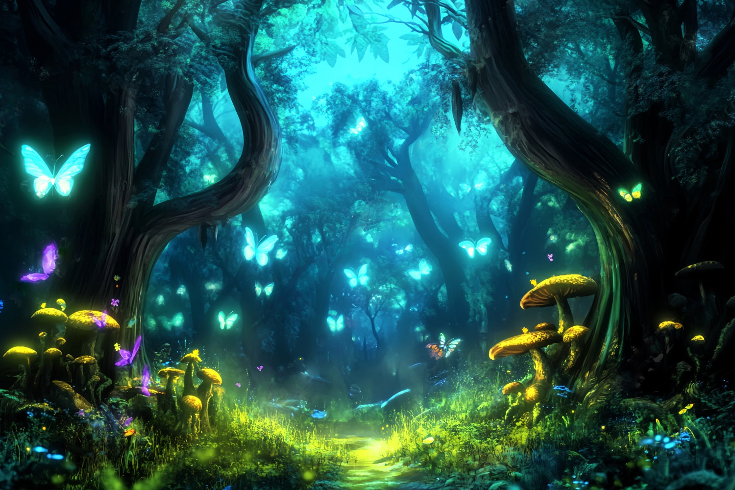 Toile de fond Forêt Magique Bois Enchantés Papillon Lumineux Idée LXX58-285