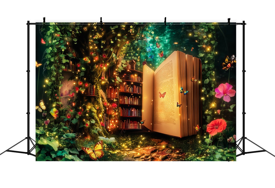 Toile de fond Forêt Enchantée Bibliothèque Magique Arbre Étagère LXX58-286