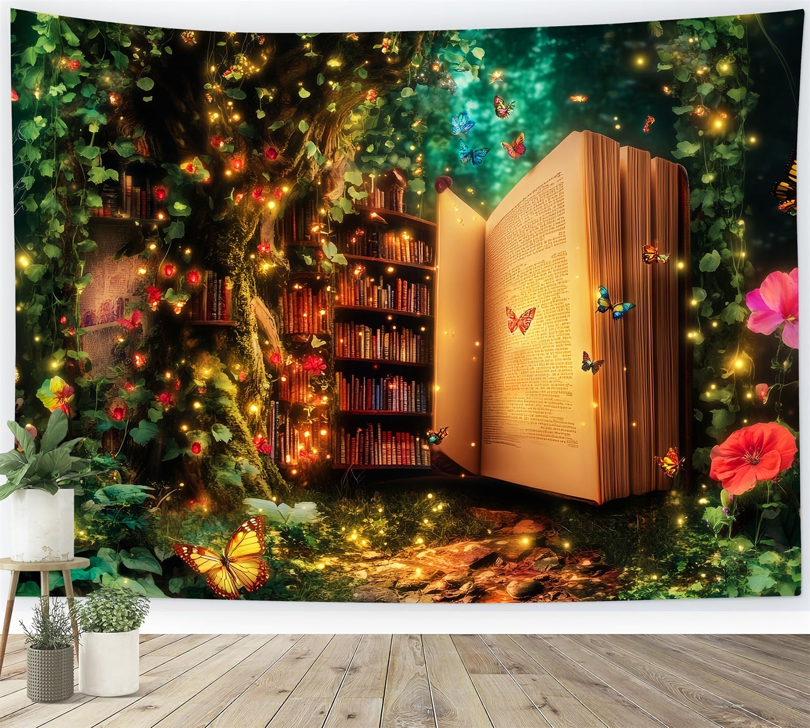 Toile de fond Forêt Enchantée Bibliothèque Magique Arbre Étagère LXX58-286
