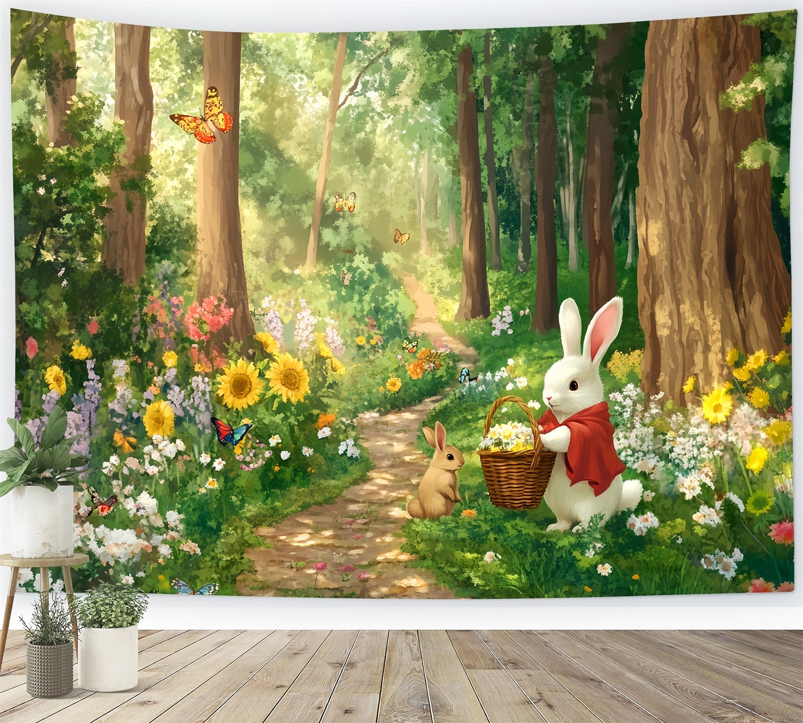 Toile de fond Forêt Magique Prairie Tournesols Lapins Rassemblés LXX58-287