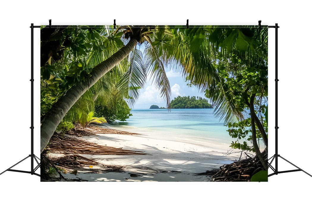 Toile de fond Forêt Tropicale Île Palmiers Rivage Plage LXX58-290