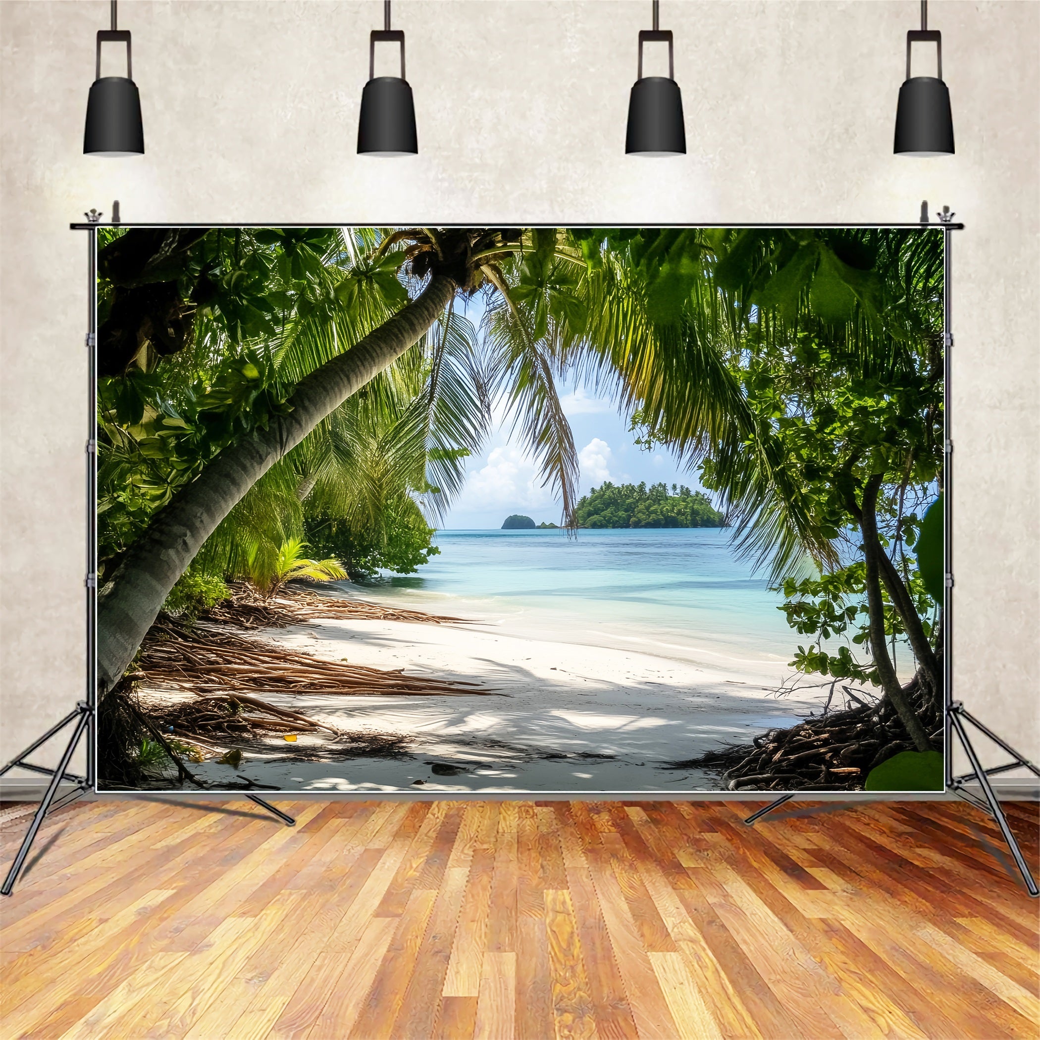Toile de fond Forêt Tropicale Île Palmiers Rivage Plage LXX58-290