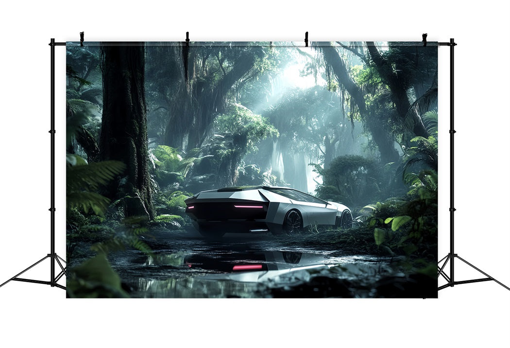 Toile de fond Forêt Tropicale Jungle Futuriste Voiture Brume LXX58-291