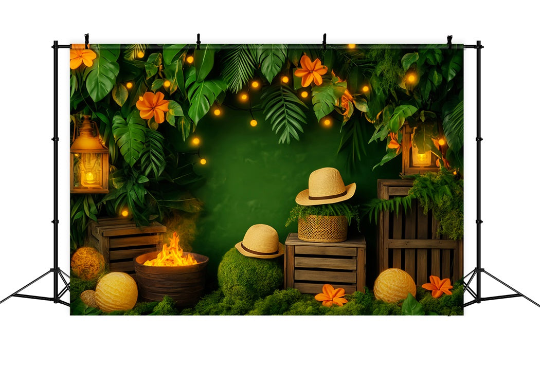 Toile de fond Forêt Tropicale Lueur Feu Lanternes Jungle LXX58-293