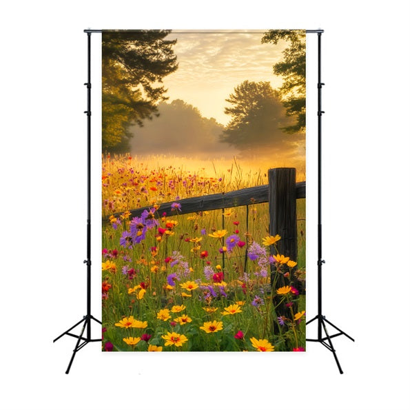 Toile de fond Forêt d’Automne Fleurs Sauvages Lever de Soleil LXX58-297