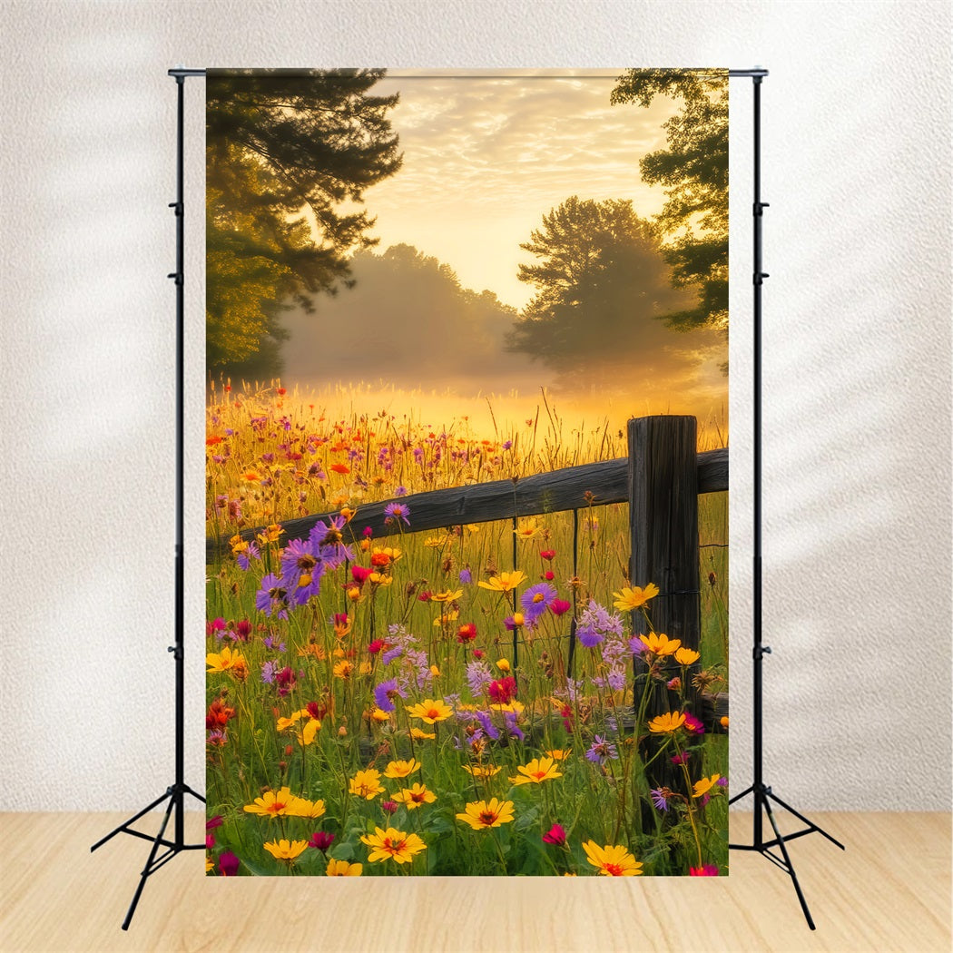 Toile de fond Forêt d’Automne Fleurs Sauvages Lever de Soleil LXX58-297
