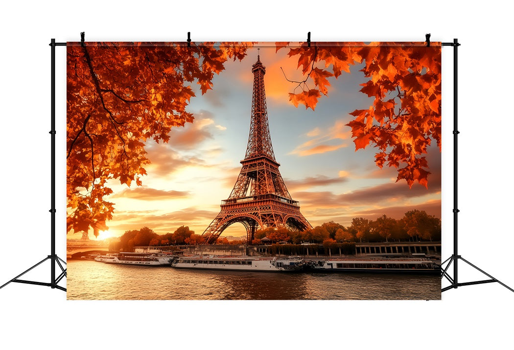 Toile de fond Forêt Rouge Automne Tour Eiffel Lueur Automnale LXX58-298
