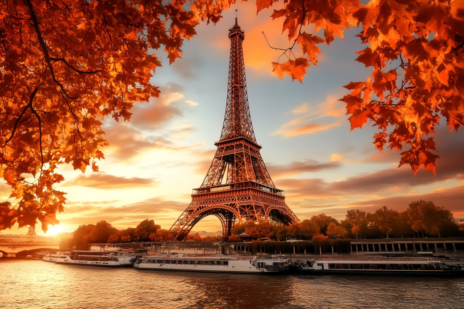 Toile de fond Forêt Rouge Automne Tour Eiffel Lueur Automnale LXX58-298