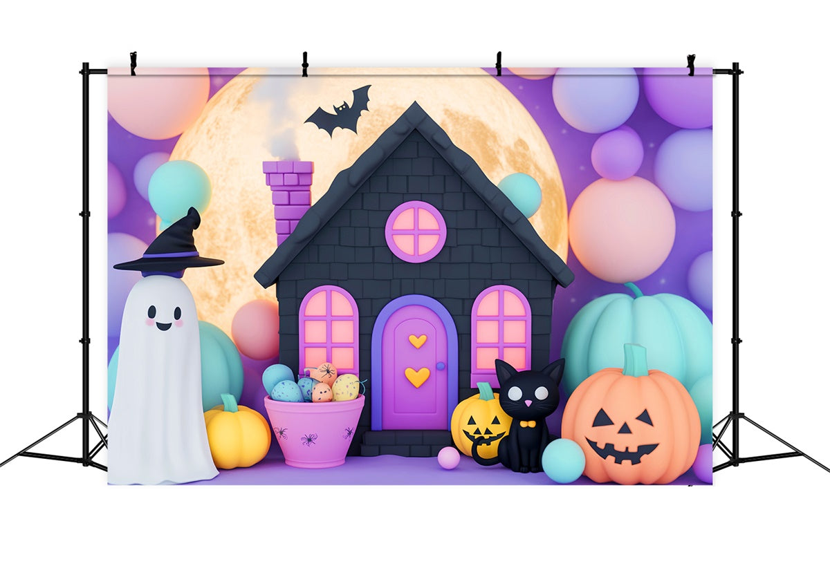 Fond studio halloween Chat Noir Ballons Nuit Mignonne LXX58-30