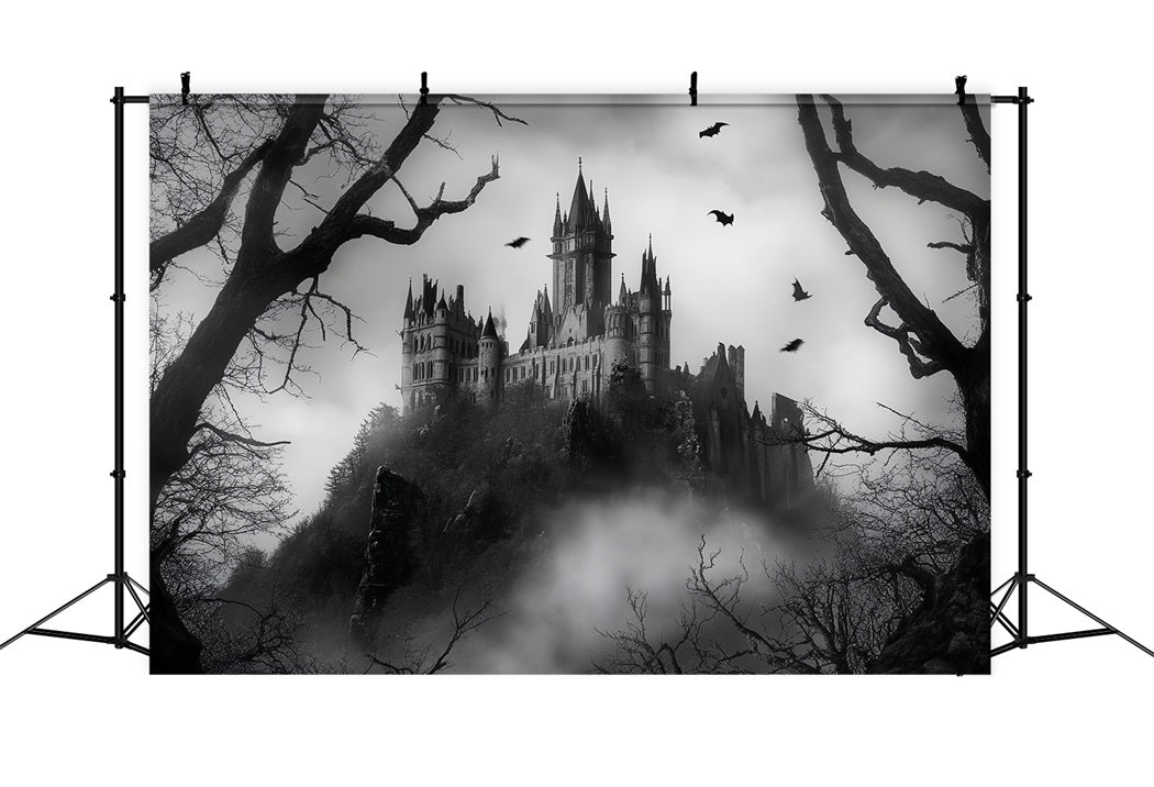 Toile de fond Forêt Nocturne Château Gothique Hanté Brume LXX58-301