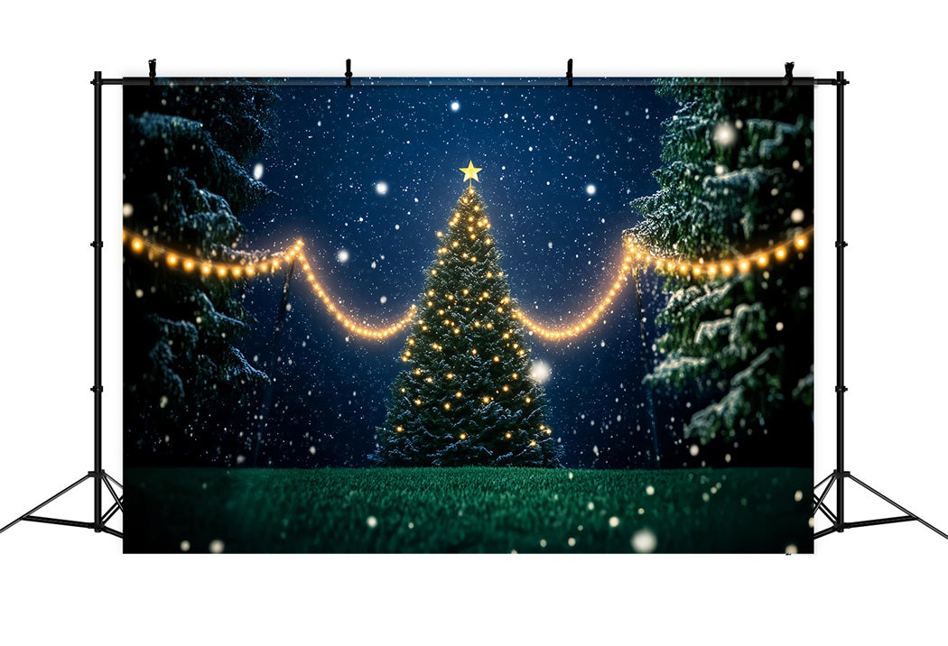 Toile de fond Forêt Nocturne Sapin de Noël Enneigé Illuminé LXX58-302