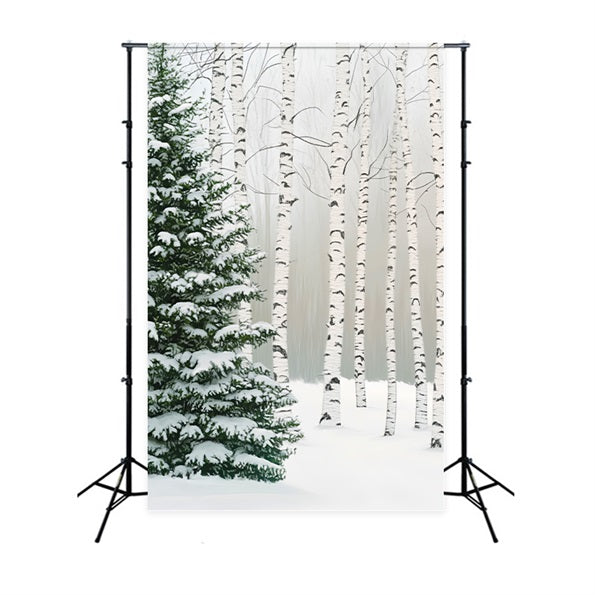 Toile de fond Forêt de Pins Bosquet Bouleaux Neigeux Photographie LXX58-307