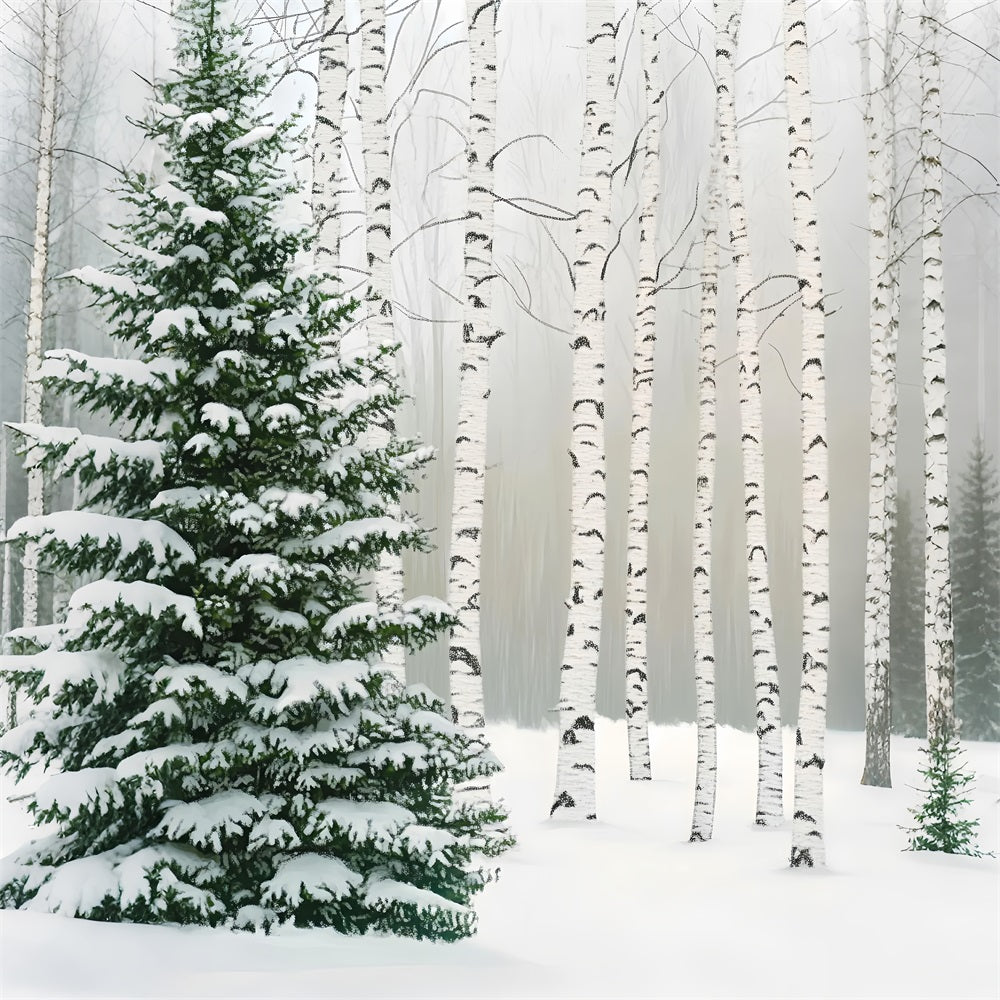 Toile de fond Forêt de Pins Bosquet Bouleaux Neigeux Photographie LXX58-307