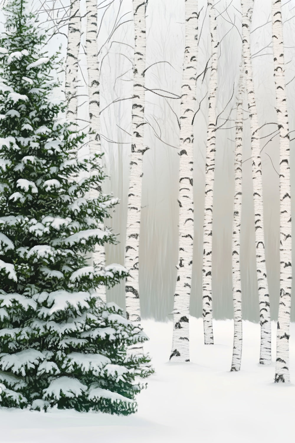 Toile de fond Forêt de Pins Bosquet Bouleaux Neigeux Photographie LXX58-307