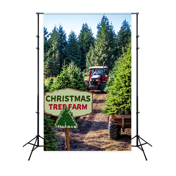 Toile de fond Forêt de Pins Ferme Sapins de Noël Tracteur LXX58-308