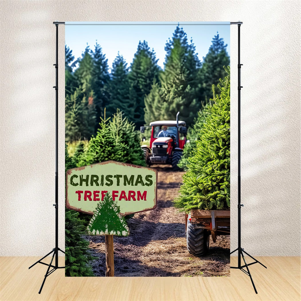 Toile de fond Forêt de Pins Ferme Sapins de Noël Tracteur LXX58-308