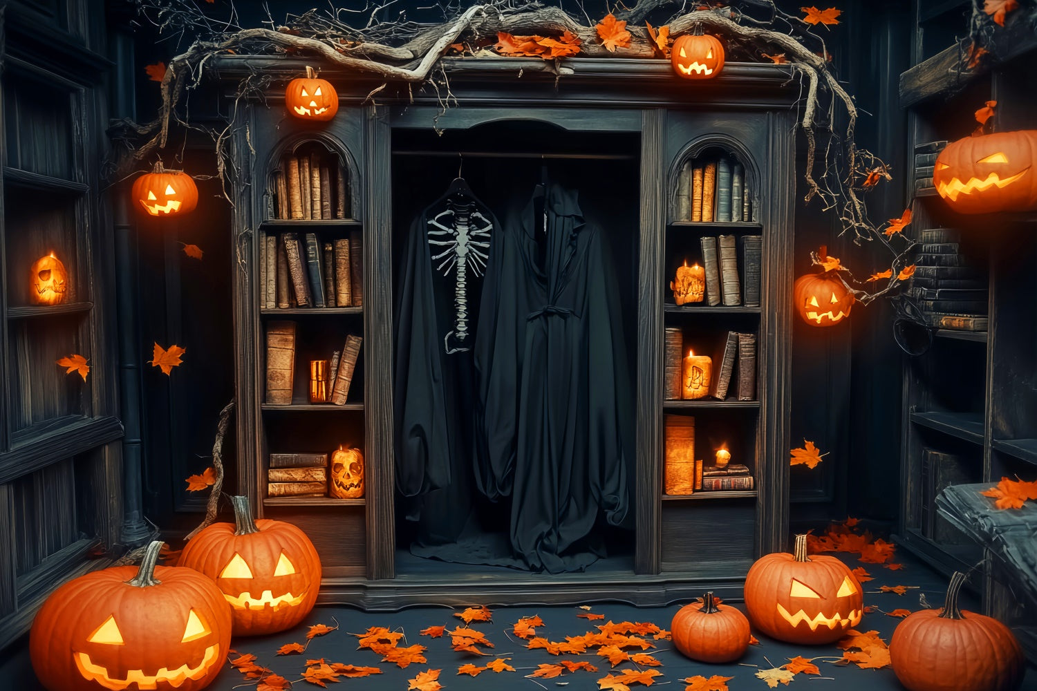Fond de photo halloween Placard Robes Effrayantes Garage LXX58-31