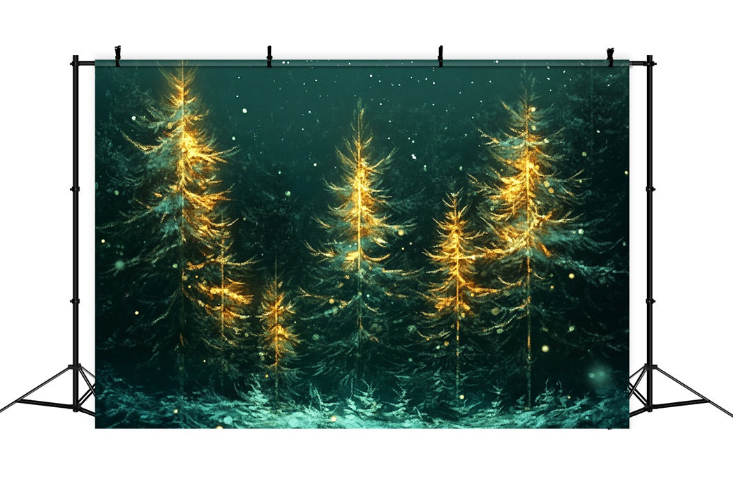 Toile de fond Forêt de Noël Sapins Lumineux Neige Tombante LXX58-310