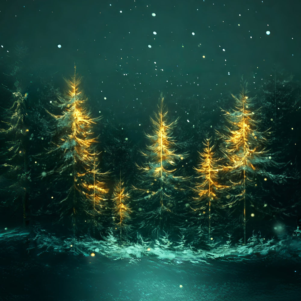 Toile de fond Forêt de Noël Sapins Lumineux Neige Tombante LXX58-310