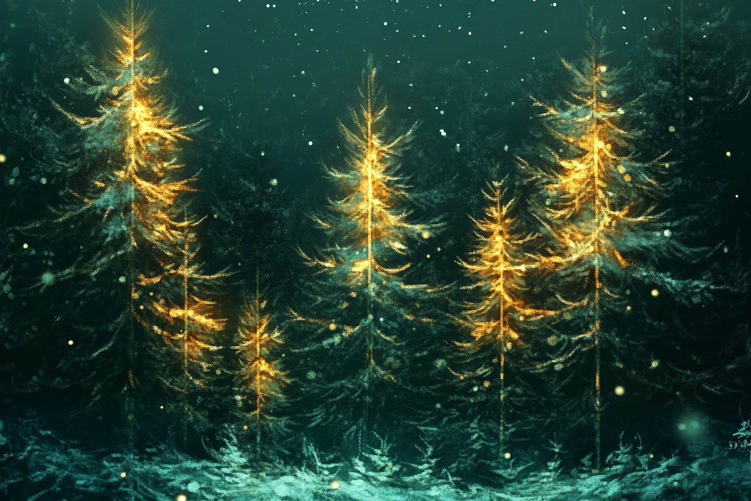 Toile de fond Forêt de Noël Sapins Lumineux Neige Tombante LXX58-310