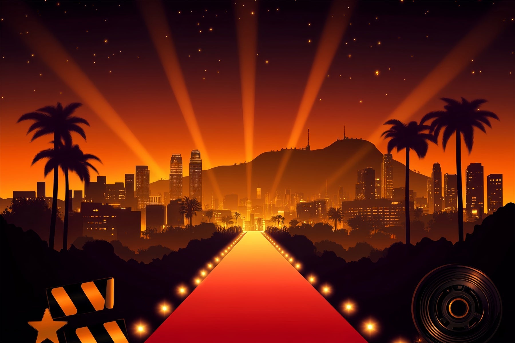 Toile de fond Tapis Rouge Hollywood Skyline Lueur Projecteur LXX58-312