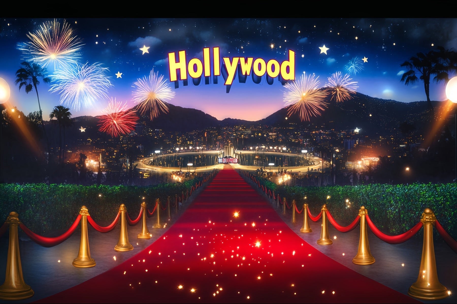 Toile de fond Tapis Rouge Hollywood Feux d’Artifice Nuit Célébration LXX58-316
