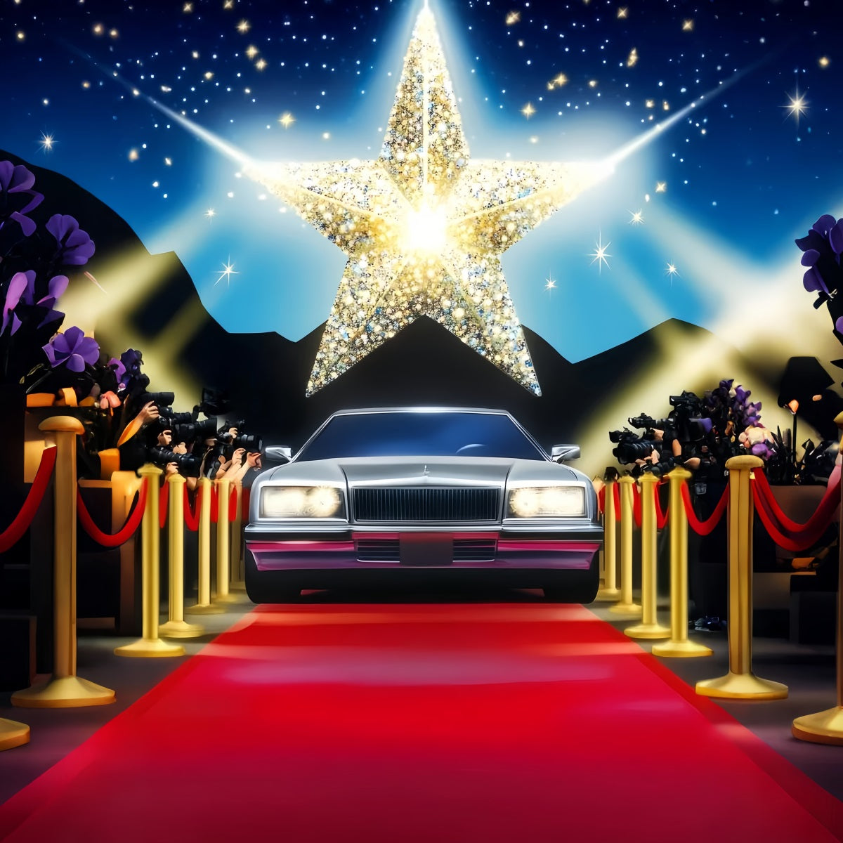 Toile de fond Tapis Rouge Étoile Brillante Arrivée Paparazzi Scène LXX58-318