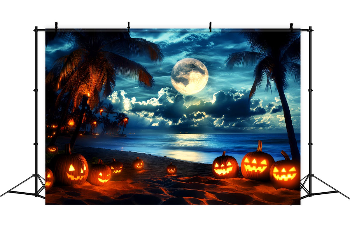 Toile photo halloween Plage Citrouilles Clair de Lune LXX58-32