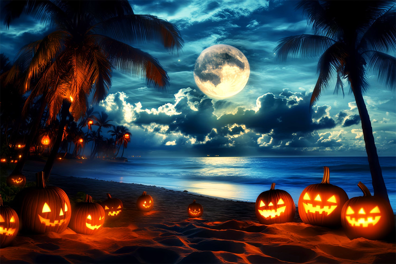 Toile photo halloween Plage Citrouilles Clair de Lune LXX58-32