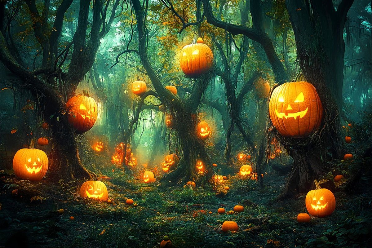 Fond photo halloween Forêt Enchantée Citrouilles LXX58-33