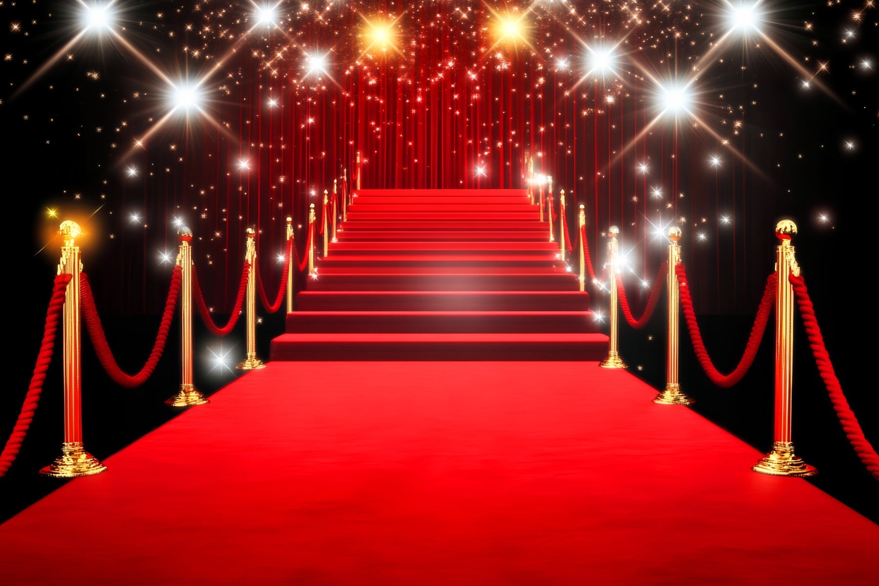 Toile de fond Tapis Rouge Escalier Brillant Doré Lumières LXX58-332