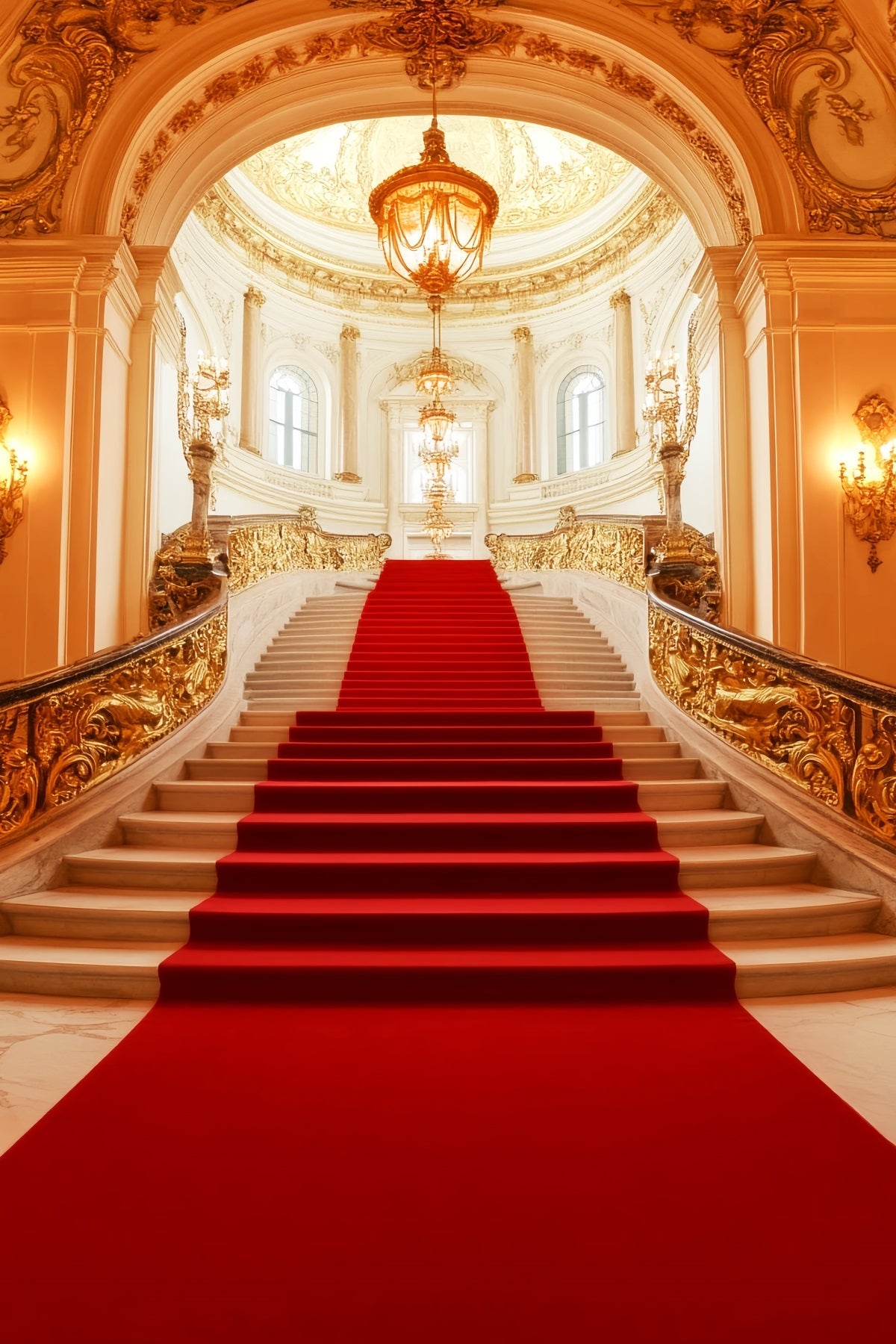Toile de fond Tapis Rouge Lustre Royal Doré Escalier LXX58-334