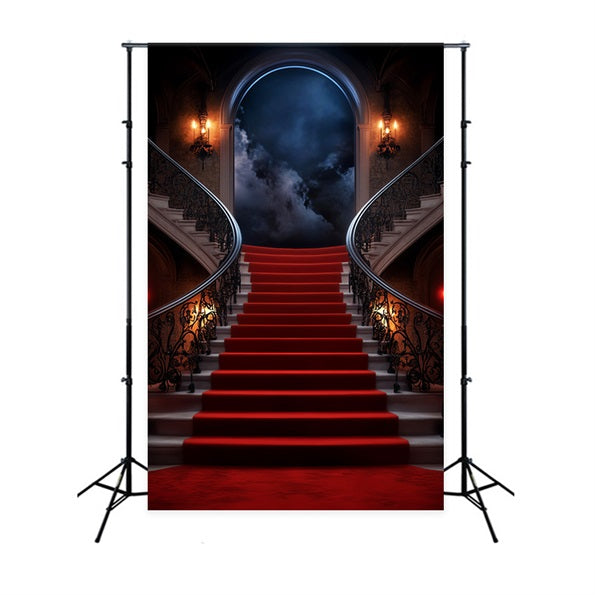 Toile de fond Tapis Rouge Escalier Mystique Clair de Lune Manoir LXX58-339
