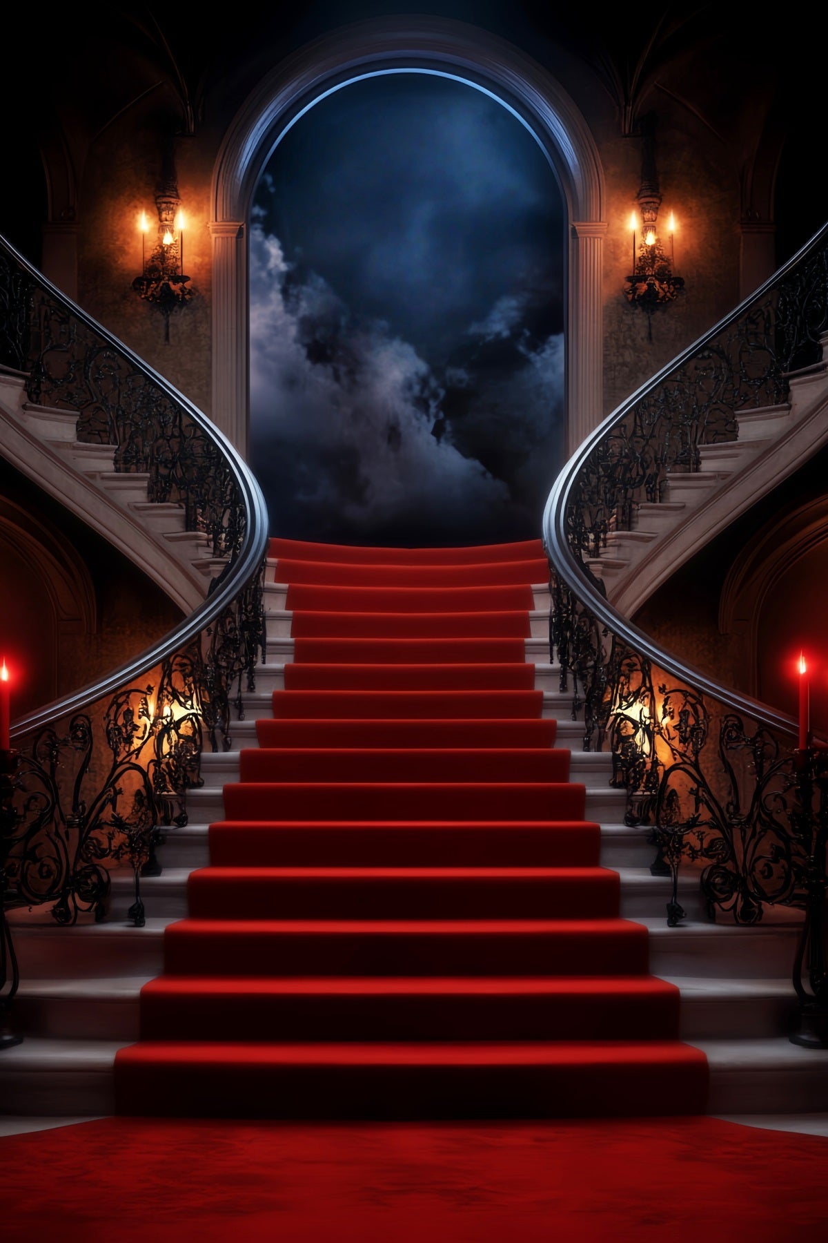 Toile de fond Tapis Rouge Escalier Mystique Clair de Lune Manoir LXX58-339