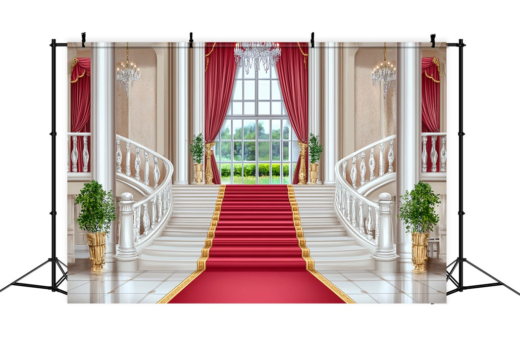 Toile de fond Tapis Rouge Escalier Palais Élégance Rouge LXX58-342
