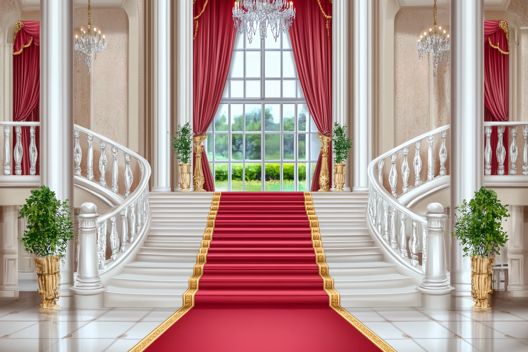 Toile de fond Tapis Rouge Escalier Palais Élégance Rouge LXX58-342