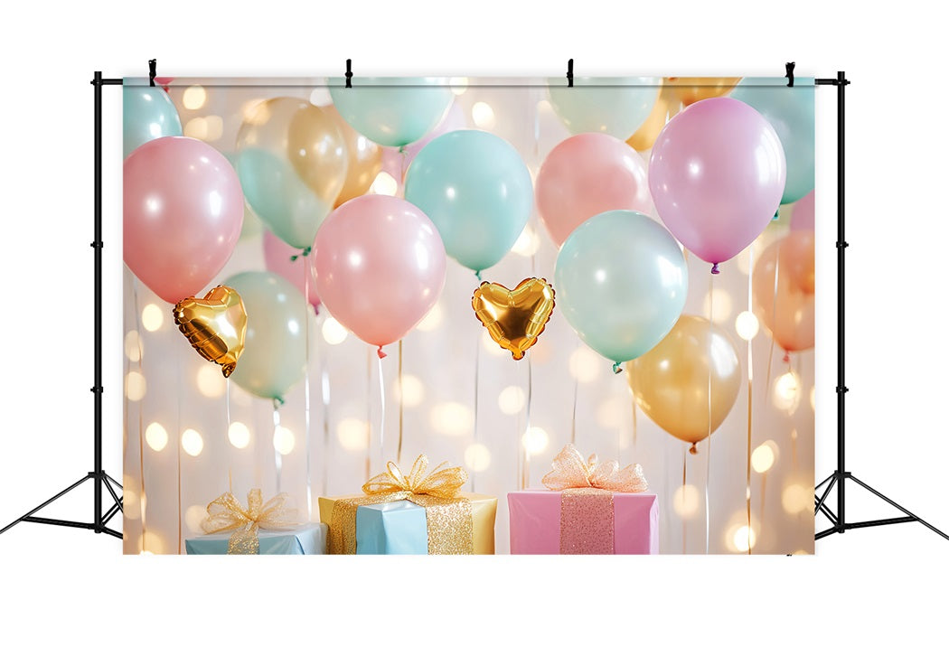 Toile de fond Nouveau-Né Ballons Pastel Cœurs Dorés LXX58-345