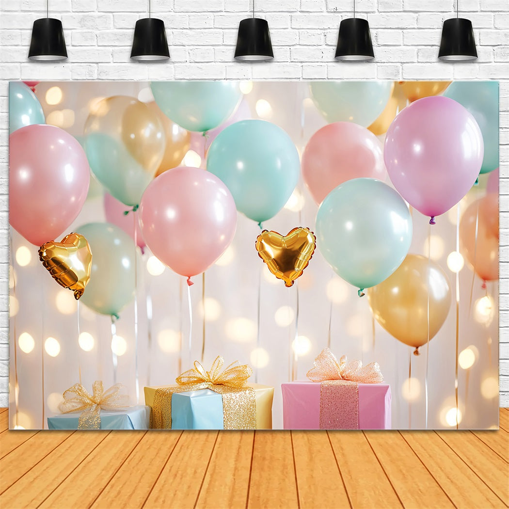 Toile de fond Nouveau-Né Ballons Pastel Cœurs Dorés LXX58-345